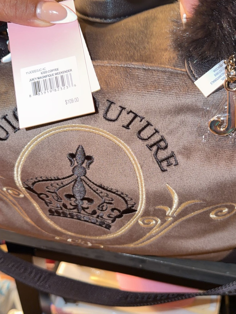 Juicy Couture Brown & Gold Embroidered Weekender Bag